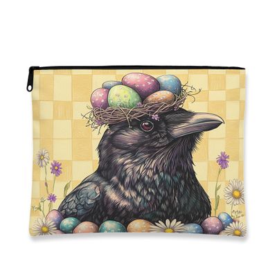 Artistic Black Nest Makeup Bag, Vintage Raven Cosmetic Travel Pouch for Women, Portable Canvas Zipper Organizer, Spring Easter Toiletry Bag 7x9 Inch