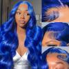 FXIMYLC 28 Inch Blue Lace Front Wigs Human Hair 13X6 HD Transparent Lace Front Wig Human Hair Pre Plucked 200% Density Body Wave Wigs for Women view 1