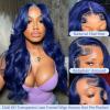 FXIMYLC 28 Inch Blue Lace Front Wigs Human Hair 13X6 HD Transparent Lace Front Wig Human Hair Pre Plucked 200% Density Body Wave Wigs for Women view 2
