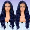 FXIMYLC 28 Inch Blue Lace Front Wigs Human Hair 13X6 HD Transparent Lace Front Wig Human Hair Pre Plucked 200% Density Body Wave Wigs for Women view 3