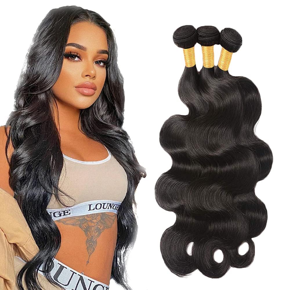 Human Hair Bundles #1B Body Wave Bundles 30 30 30 Inch Unprocessed Brazilian Virgin Hair Natural Color 3 Bundle 50 Gram Per Bundle Deals Quick Weave Hair Extensions
