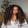 250% High Density Kinky Curly Ombre Brown Human Hair Wig Pre Plucked Bleached Knots 13X4 Glueless HD Invisible Lace Front Wig with Baby Hair #1B/4 Ombre Afro Curly Brazilian Wigs For Woman 26" view 1