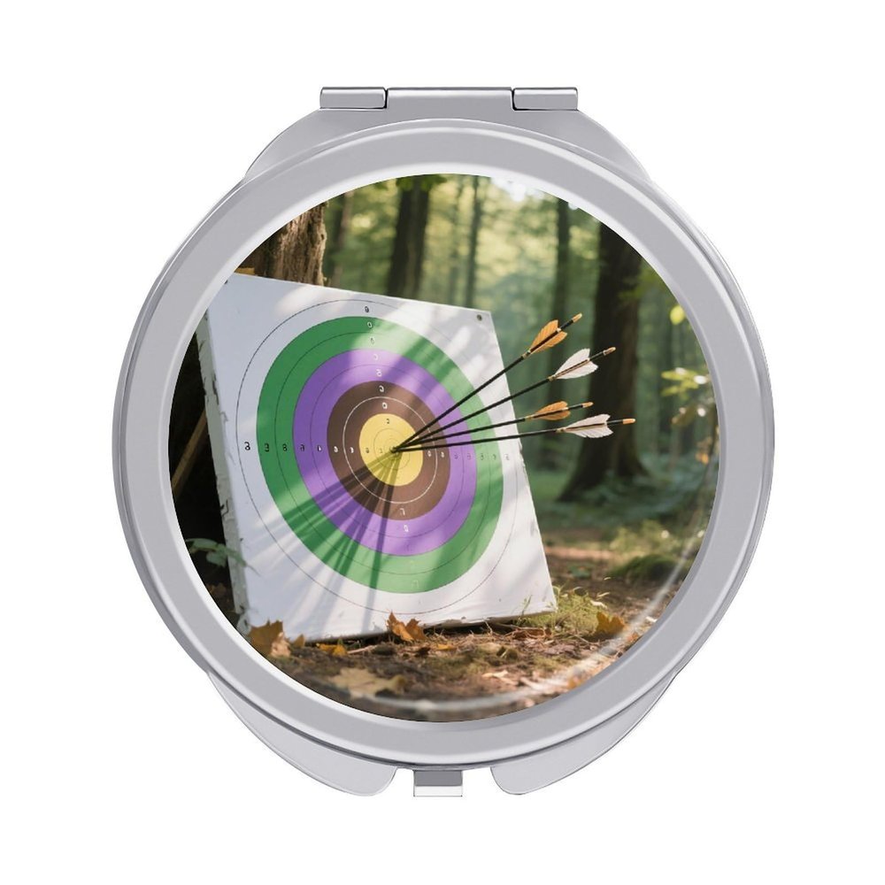 LOKLNEYK Travel Makeup Mirror Archery Bullseye Target Compact Mirrors for Purse Portable Pocket Mirror Folding Double-Sided 1X/2X Magnifying Handheld Mirrors for Women Round