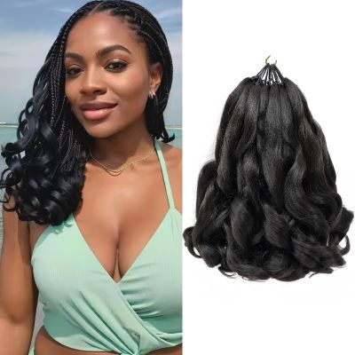 French Curl Braiding Hair 8 Packs 12 Inch Loose Wavy Bouncy Braiding Hair Pre Stretched 40g/Pack Synthetic French Curly Braiding Crochet Hair for Black Women 1B Black