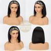 Short Bob Headband Wig Human Hair,12 inch Short Headband Wigs,Natural Black view 3