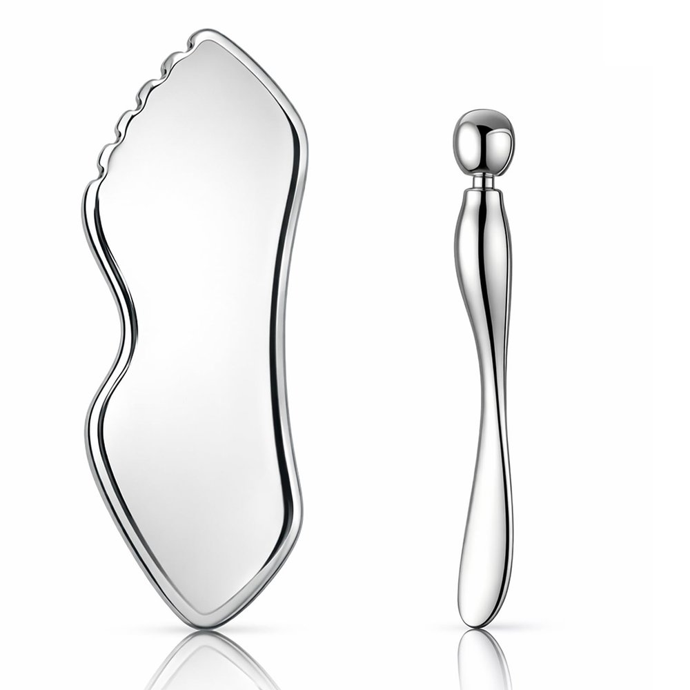 2 Pcs Stainless Steel Gua Sha Facial Tools, Face Massager Tool Face and Body Skin Massage Metal Guasha Tool Face Sculpting Tools, Skin Care Gift for Women
