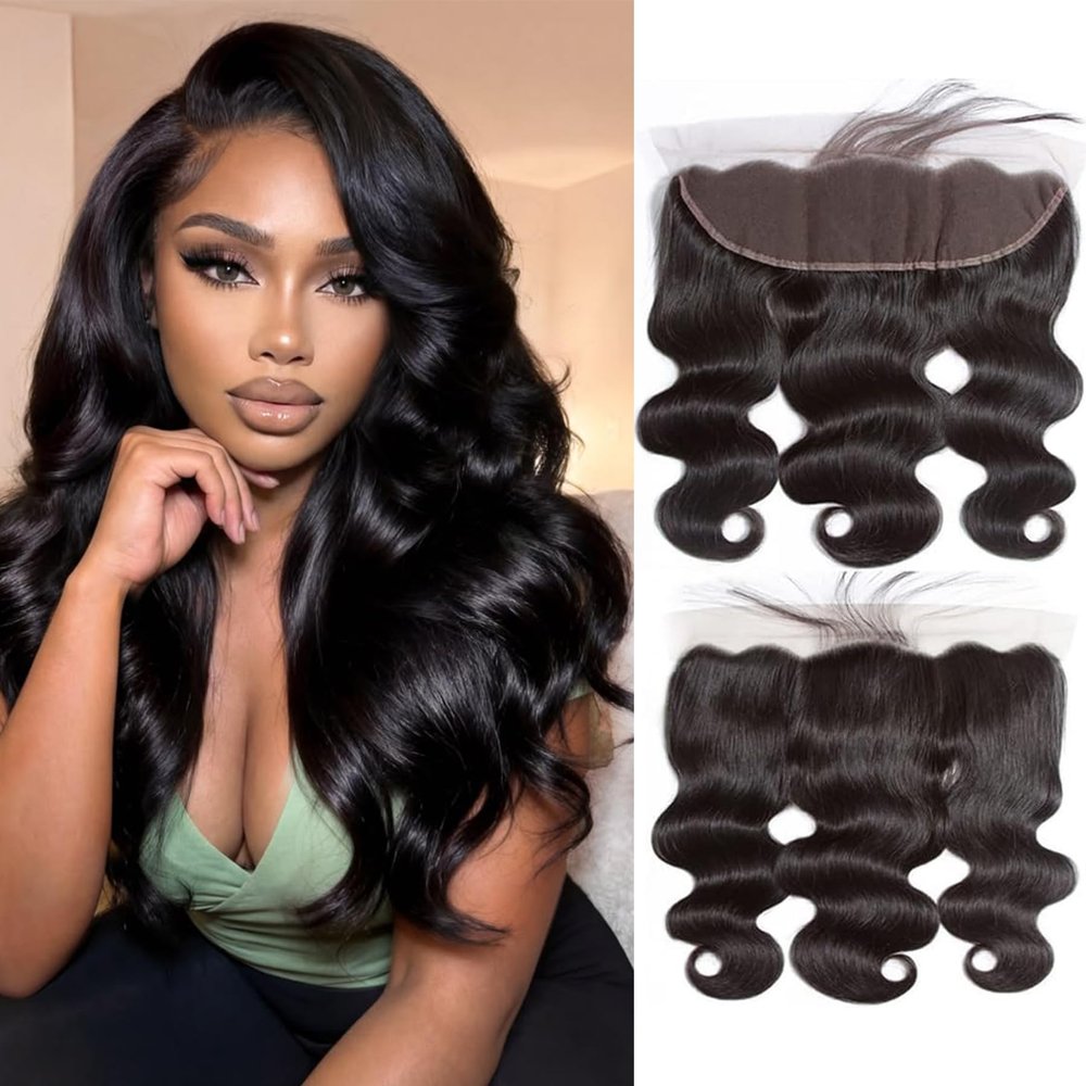 13x4 HD Lace Frontal Ear to Ear Body Wave Lace Frontal Human Hair Brazilian Virgin Pre Plucked Free Part for Black Women 150% Density Natural Color 14 Inch