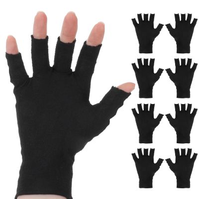 4 Pairs Black Cotton Gloves, Fingerless Cotton Gloves with Open Fingertips, Relief and Overnight Hydration, One Size Fits Most (Black)