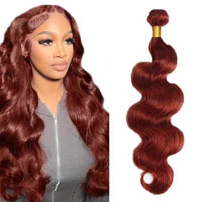 Ailabi Single Bundle Human Hair 24 Inch Body Wave Human Hair Single Bundle 100g/Pc Copper Red Brown Body Wave Unprocessed Brazilian Virgin Quick Weave Sewn In Hair for Black Women