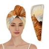 Chintiz Microfiber Hair Towel Wrap for Women - Orange Cat Super Absorbent Fast Drying Head Hair Towels - Elastic Loop Design Anti-Frizz Soft Turbans for Wet Curly, Thick, Long Hair view 1