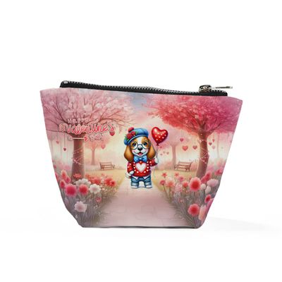 Ninety3POD Happy Valentines Day Adorable Basset Hound Puppy Holding Heart Balloon Cosmetic Makeup Bag Bassets Dog Breed Lovers Gifts Idea Travel Zipper Accessories Pouch 00030