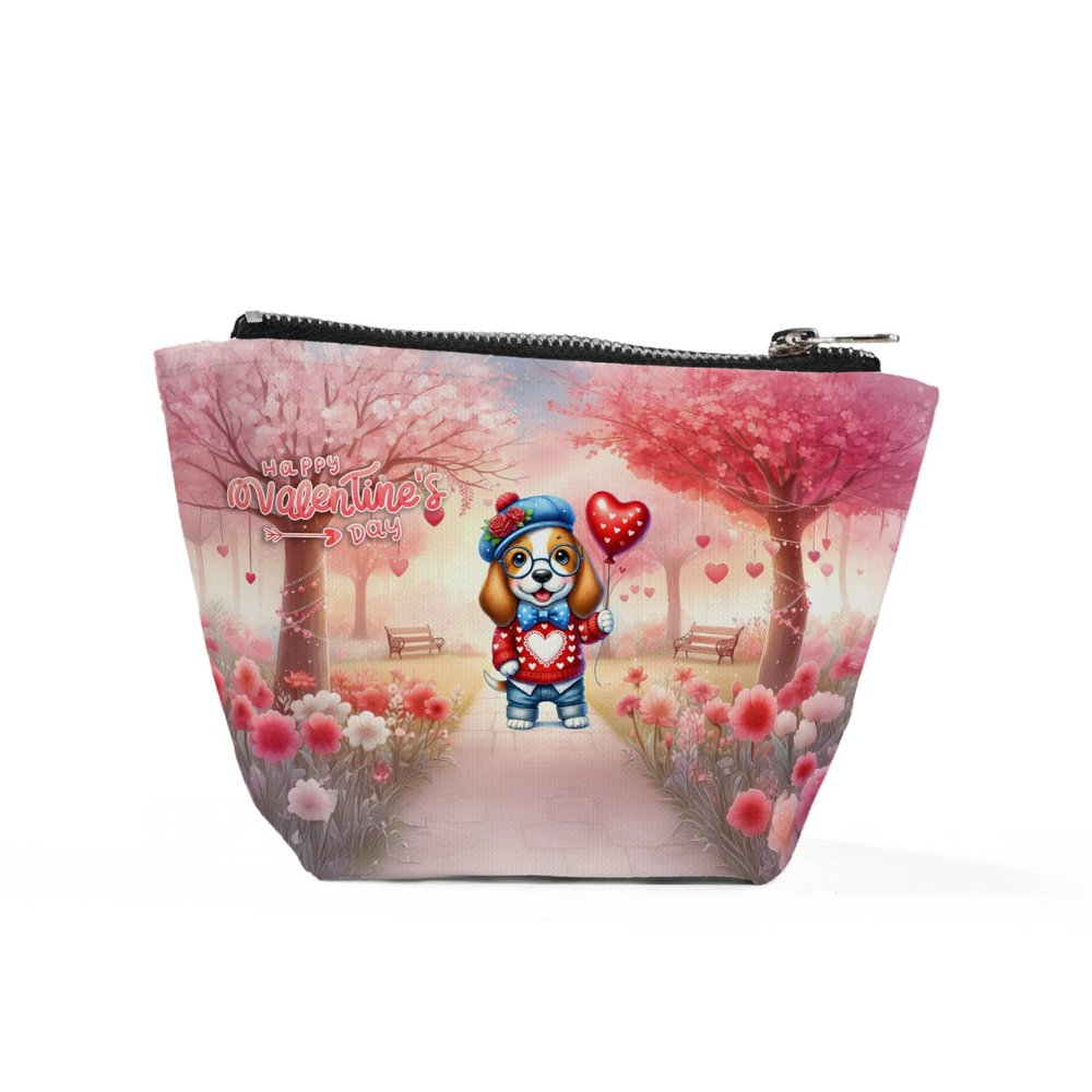 Ninety3POD Happy Valentines Day Adorable Basset Hound Puppy Holding Heart Balloon Cosmetic Makeup Bag Bassets Dog Breed Lovers Gifts Idea Travel Zipper Accessories Pouch 00030