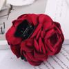 2Pc Wine red Women Chiffon Rose Flower Jaw Clip, Floral Jaw Barrettes Grips Clamps Twist Hair Up Hair Claw Fancy Accessories for Women Girl view 3