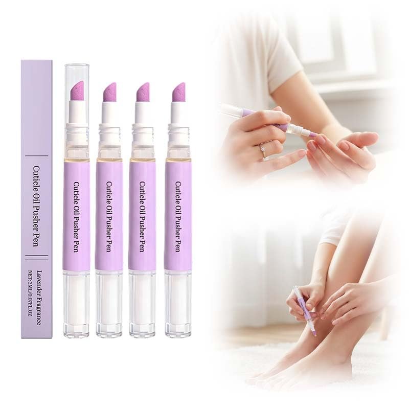 2-In-1 Oil Nail Pen,Ceramic Cuticle Pusher & Oil Pen, 2ml Rose/Lavender Scented Nail Care Pen, Gentle Cuticle Remover for Dry & Damaged Nails, Hangnails, Moisturize Strengthen Brighten (4PCS)