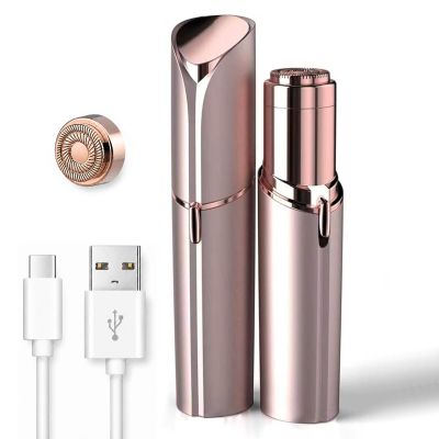 Rechargeable Facial Hair Removal for Women - as Seen on TV Painless Face Shaver - Electric Hair Remover for Face Lips Peach Fuzz with Light with 1 Replacement Heads (Rose Gold)