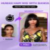 Cecycocy Straight Bob Bangs Wig 2X4 Lace Human Hair Wigs with Bangs 200% Density Realistic Short Natural Black Ready to Wear and Go Wigs for Women Beginner Friendly (16 Inch,Natural Black) view 2