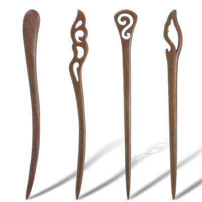 4 Pcs Wooden Hair Sticks for Women, Hanfu Pins Chinese Hair Chopsticks for Buns, Handmade Carved Wood Hairpins, 4 Styles
