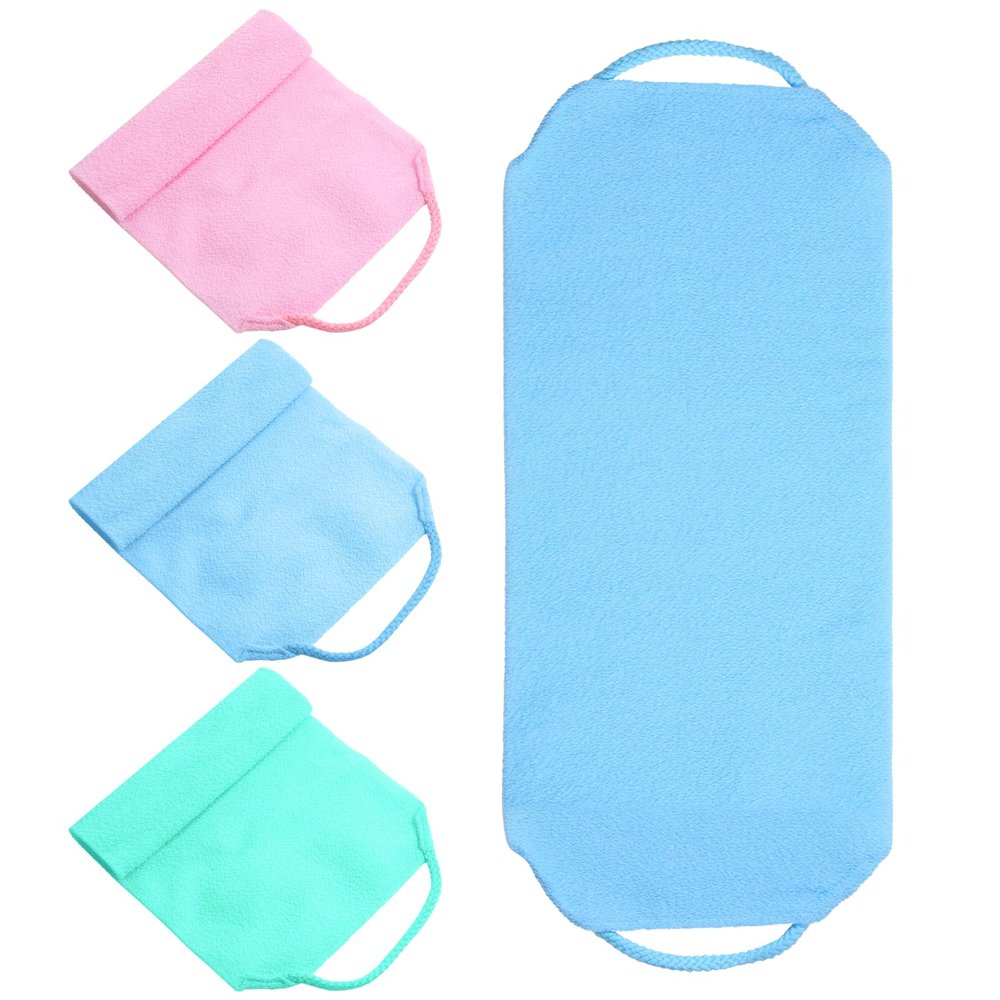 3 PCS Back Scrubber for Shower, Women Back Exfoliator Towel with Handle, Double Sided Exfoliating Backs Cleaner Towel for Deep Cleans Skin, Not Suitable for Sensitive Skin (Pink, Blue, Green)