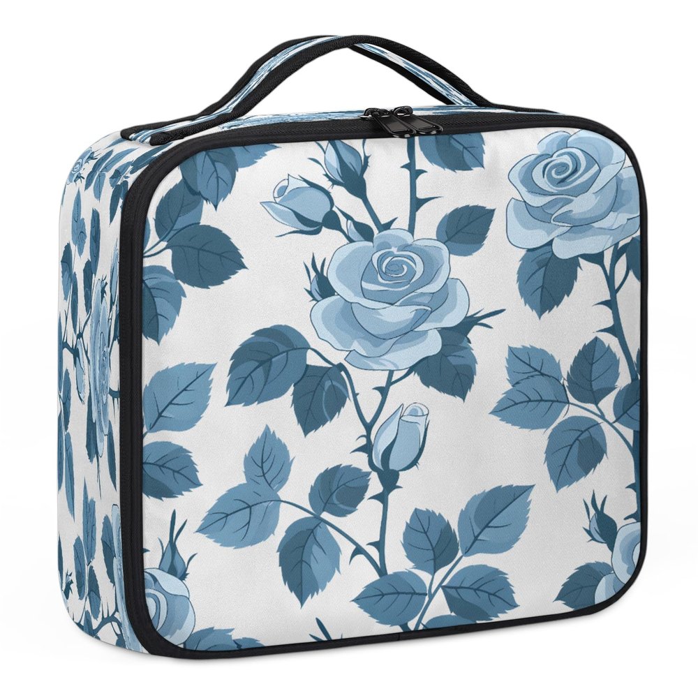 Gublec Makeup Bag Organizer, Roses Leaves Large Travel Cosmetic Case With Adjustable Dividers, Lightweight Waterproof Toiletry Bag For Women