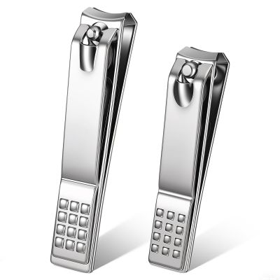 2Pcs Stainless Steel Nail Clippers, 2 Size Heavy Duty Ultra Sharp Straight Nail Clipper Travel Nails Cutters with Anti-Slip Grip for Thick Ingrown Nails, Silver