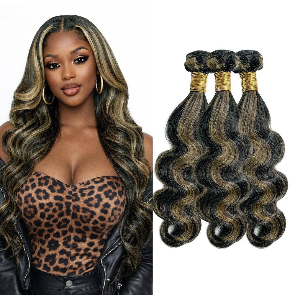 Body Wave Human Hair Bundles P1B/27 Highlight Ombre Honey Blonde 24 26 28 Inch Virgin Remy Hair 3 Bundles Soft Silky No Tangle Sew In Weave