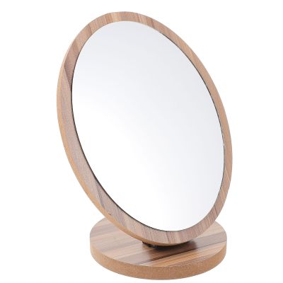 Ciieeo Wooden Desktop Makeup Mirror Portable Tabletop Vanity Mirror Oval 21x16cm for Travel and Daily Use