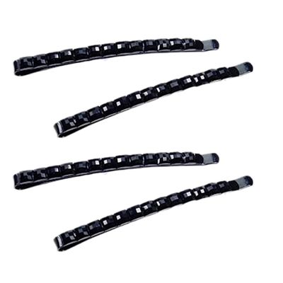 4Pcs Black Rhinestone Bobby Pins, Black Bobby PinsSparkly Crystal Diamond Hair Pins for Women, Metal Decorative Hair Barrettes for Decoration Hair Accessories