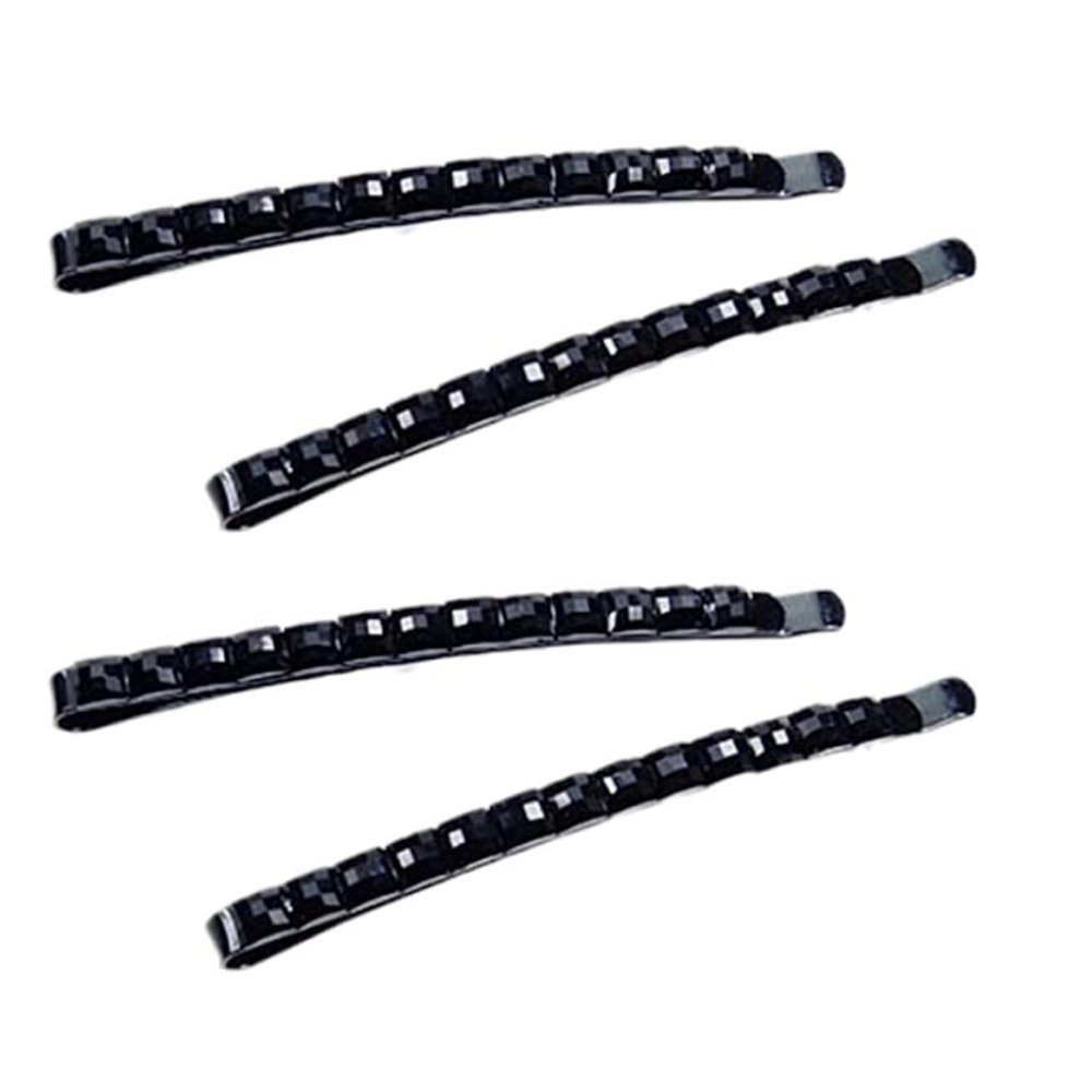 4Pcs Black Rhinestone Bobby Pins, Black Bobby PinsSparkly Crystal Diamond Hair Pins for Women, Metal Decorative Hair Barrettes for Decoration Hair Accessories