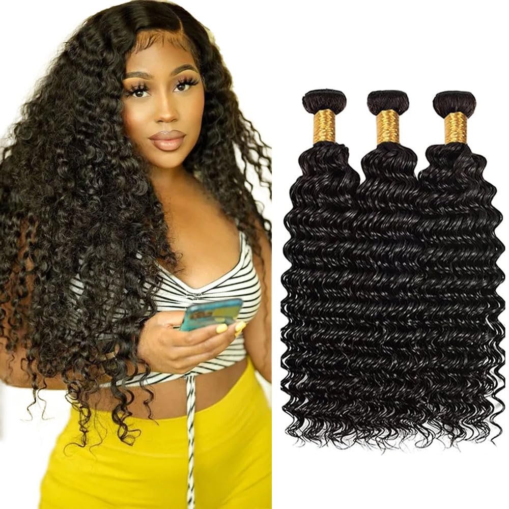Deep Curly Bundles Human Hair Loose Deep Wave Human Hair Bundles 20 22 24 Inch Tangle Free Brazilian Virgin Remy Hair Extensions Double Weft For Curly Styles Deals 150g