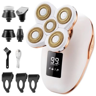 Electric Razors for Women, 5 in 1 Lady Shavers, Electric Shaver for Women, Wet/Dry Bikini Trimmer, Rechargeable Facial Hair Removal, Painless Shaver Razor for Arms Legs Armpit Pubic Area (Gold)