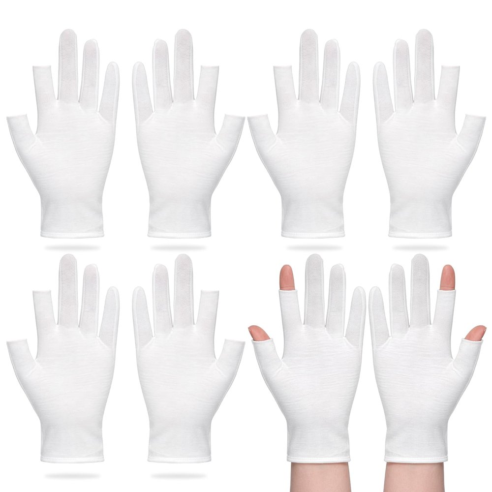 4 Pairs Cotton Gloves for Dry Hands Sleeping, White Cotton Overnight Sleep Gloves for Dry Hands Women Spa Lotion Moisturizing Night Glove Touchscreen