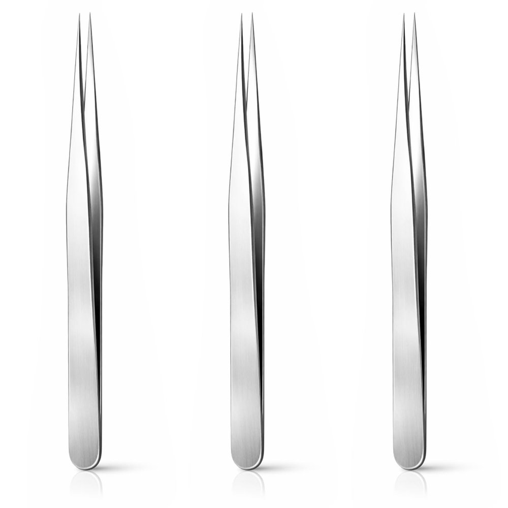 3 Pcs Straight Pointed Tip Tweezers, Needle Nose Tweezer for Craft, Pointed Precision Tweezers for Eyebrows Stainless Steel Eyelash Tweezer for Eyelash Extensions Blackhead Hair Eyebrow Removal