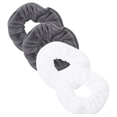 DINHEAROM 4pcs Women Hair Ties Set Water-absorbent Plush Microfiber Hair Rings Soft Ponytail Holders White and Gray