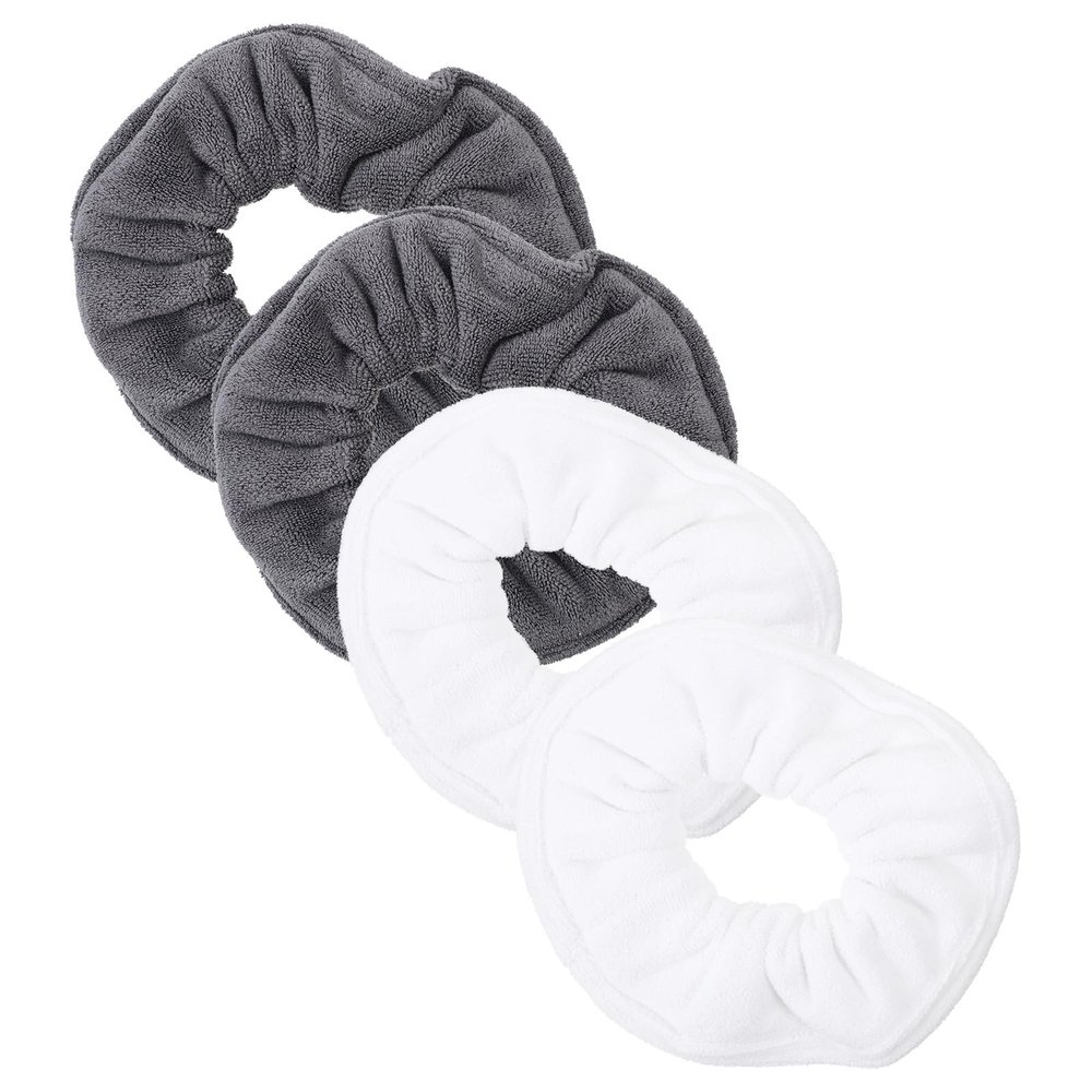DINHEAROM 4pcs Women Hair Ties Set Water-absorbent Plush Microfiber Hair Rings Soft Ponytail Holders White and Gray