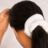 DINHEAROM 4pcs Women Hair Ties Set Water-absorbent Plush Microfiber Hair Rings Soft Ponytail Holders White and Gray view 4