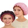 2 Pack Shower Caps For Women Reusable Waterproof Thickened Satin Fabric Elastic Band Shower Cap With Dots For Long Hair view 1