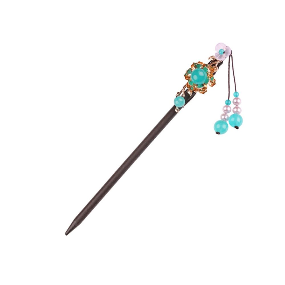 WOONEKY Ethnic Hair Stick Chopstick with Tassel and Pearl Flower Hairpin Retro Chinese Hair Bun Stick Hairpin for Women for Styling Buns