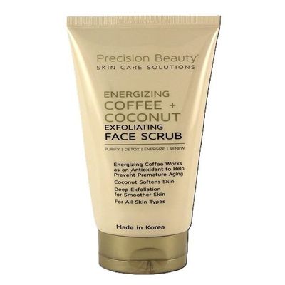 Precision Beauty Energizing Coffee and Coconut Exfoliating Face Scrub, 8 fl oz, Made in Korea