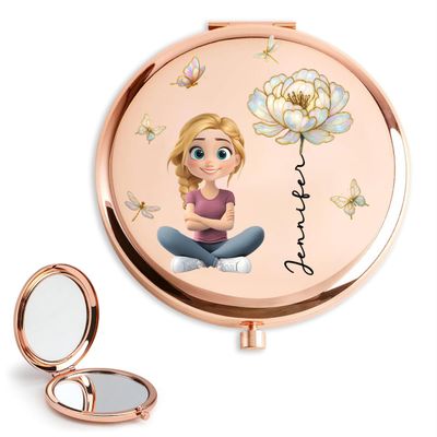 Wrappiness Personalized Compact Mirror for Women - Custom 2-Sided Mirror with Birth Month Flower, Ideal for Best Friends, Bridesmaids on Birthdays, or Anniversaries