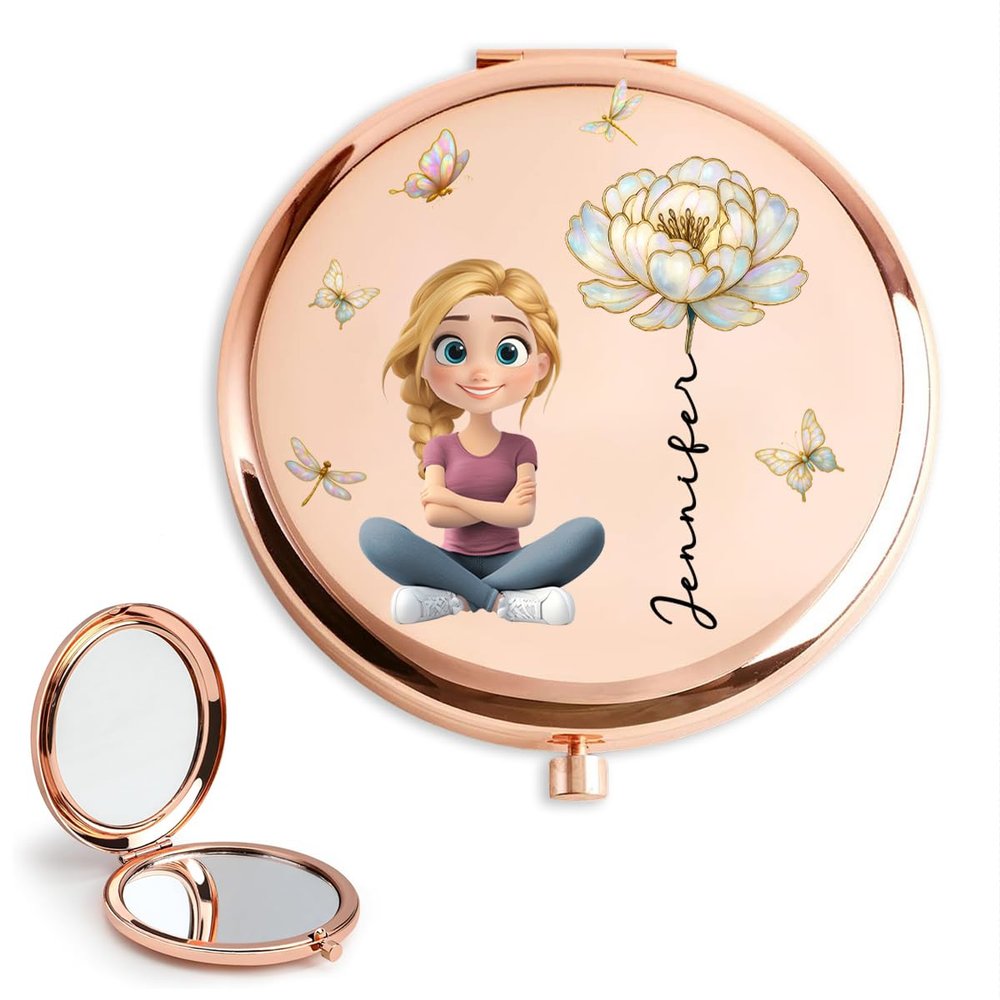 Wrappiness Personalized Compact Mirror for Women - Custom 2-Sided Mirror with Birth Month Flower, Ideal for Best Friends, Bridesmaids on Birthdays, or Anniversaries