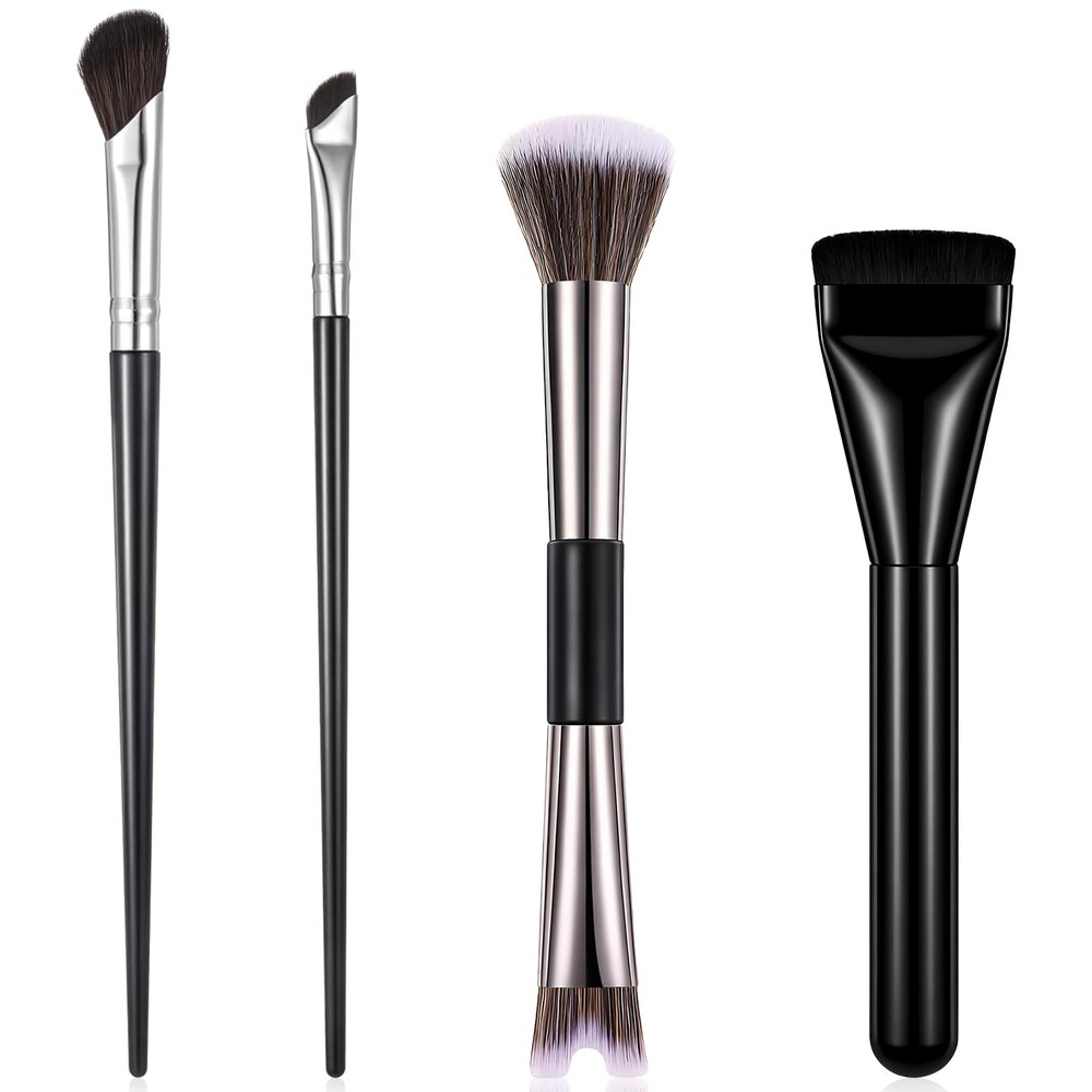 4 Pcs Nose Brush Set 2 in 1 Nose Contour Brush Sculpting Dual-End Noses Brushes U Shaped Fluffy Makeup Brushes Flat Foundation Brushs Angled Makeup Brushs for BB Cream Liquid Foundation Concealer