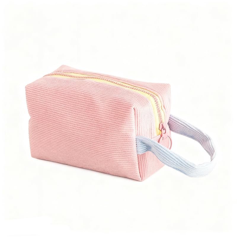 Aspire Mini Corduroy Makeup Bag with Handle, Small Toiletry Pouch