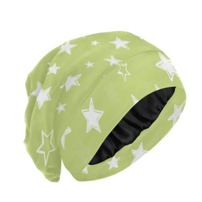 Stars Lime Green Hair Bonnet for Sleeping 1 PC Satin Sleep Bonnets for Women Men Satin Lined Sleep Night Cap For Curly Hair Wrap