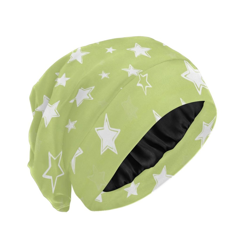 Stars Lime Green Hair Bonnet for Sleeping 1 PC Satin Sleep Bonnets for Women Men Satin Lined Sleep Night Cap For Curly Hair Wrap