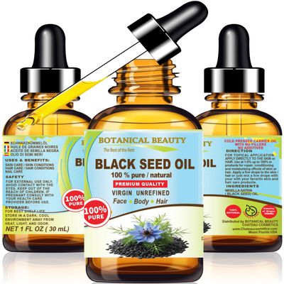 Botanical Beauty BLACK SEED OIL 100% Pure Natural Undiluted Virgin Unrefined Cold Pressed Carrier Oil. 1 Fl.oz.- 30 ml. for Face, Skin, Body, Hair, Nails. Rich in Vitamin C, Vitamin E