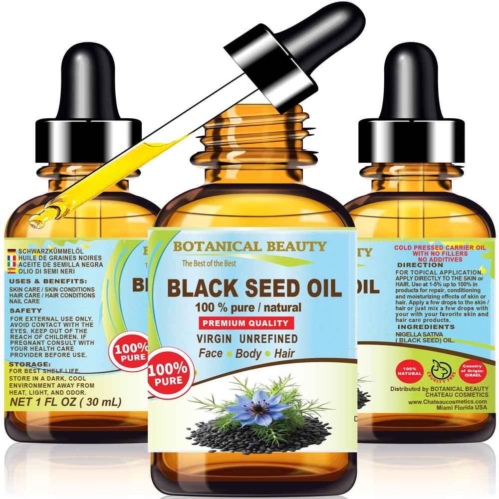 Botanical Beauty BLACK SEED OIL 100% Pure Natural Undiluted Virgin Unrefined Cold Pressed Carrier Oil. 1 Fl.oz.- 30 ml. for Face, Skin, Body, Hair, Nails. Rich in Vitamin C, Vitamin E