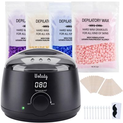 Wolady Waxing Kit for Women men,Fast-Melting Digital Wax Warmer for Face Hair Removal,4 Bags Hard Wax Beads & 45 Sticks,At-Home Waxing Kit for Bikini,Brazilian,Eyebrows,Leg,Full Body