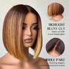 oulaer Blunt Cut Straight Lace Front Wigs Human Hair Ombre Brown Short Bob Wig with Blonde Highlights for Women 13x6 HD Lace Wigs Natural Hairline Bleched Knots 150% Density 12Inch view 3