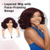 Burgundy Curly Wig with Bangs Layered Yaki Wavy Bob Wig Synthetic Hair view 2