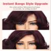 Burgundy Curly Wig with Bangs Layered Yaki Wavy Bob Wig Synthetic Hair view 4